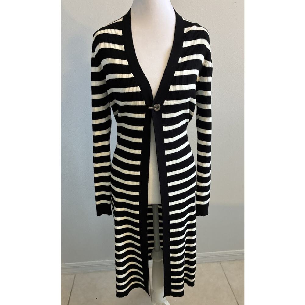 Striped Long Duster Cardigan Quiet Luxury Minimalist Stretch Career Cozy Women S